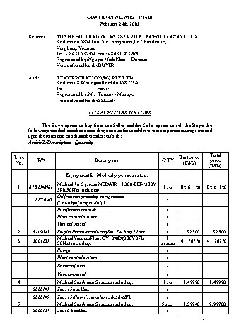 Hợp đồng nhập khẩu thiết bị y tế bằng Tiếng Anh