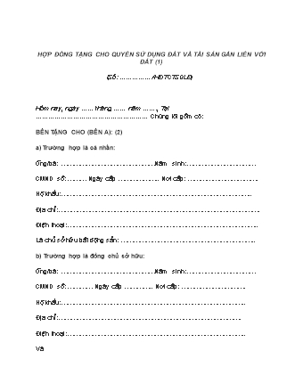 Hợp đồng tặng cho quyền sử dụng đất và tài sản gắn liền với đất đai