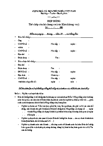 Hợp đồng thế chấp căn hộ chung cư của khánh hàng vay