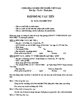 Hợp đồng vay tiền cá nhân phổ biến