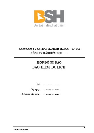 Mẫu hợp đồng bảo hiểm du lịch của Tổng công ty CP bảo hiểm Sài Gòn - Hà Nội