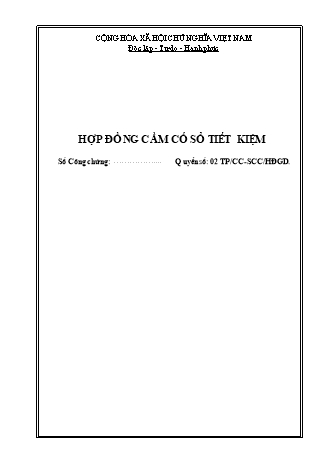 Mẫu hợp đồng cầm cố sổ tiết kiệm