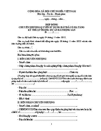 Hợp đồng chuyển nhượng quyền sử dụng đất đã có hạ tầng kỹ thuật trong dự án bất động sản