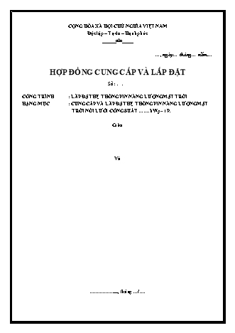 Hợp đồng cung cấp và lắp đặt Hệ thống pin năng lượng mặt trời