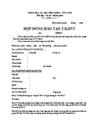 Hợp đồng đào tạo talent