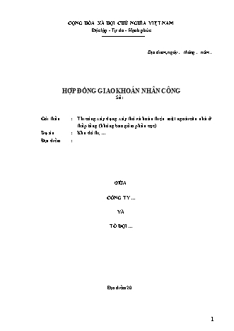 Hợp đồng giao khoán nhân công thi công xây dựng xây thô và hoàn thiện mặt ngoài căn nhà