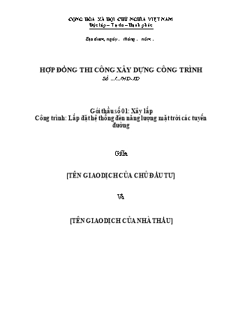 Hợp đồng lắp đặt hệ thống đèn năng lượng mặt trời các tuyến đường