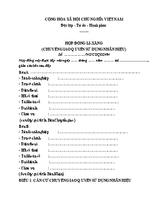 Hợp đồng li-xăng (chuyển giao quyền sử dụng nhãn hiệu)