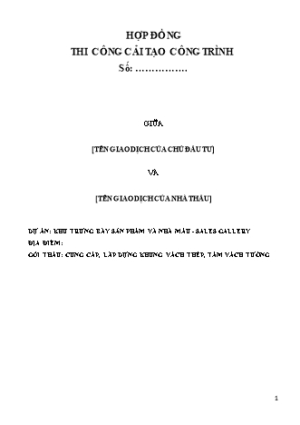 Hợp đồng thi công cung cấp, lắp dựng khung vách thép, tấm vách tường
