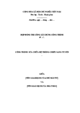 Hợp đồng thi công sửa chữa hệ thống điện chiếu sáng