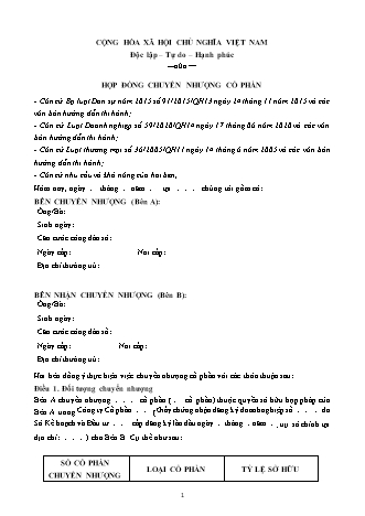 Hợp đồng chuyển nhượng cổ phần