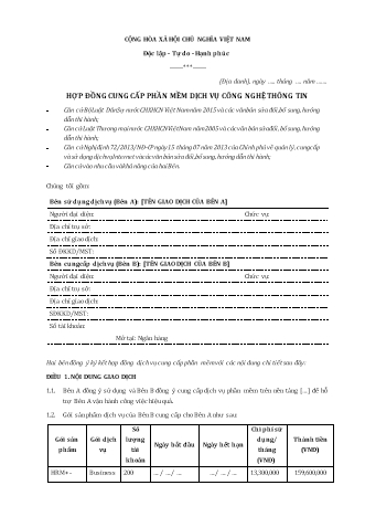 Hợp đồng cung cấp phần mềm dịch vụ công nghệ thông tin