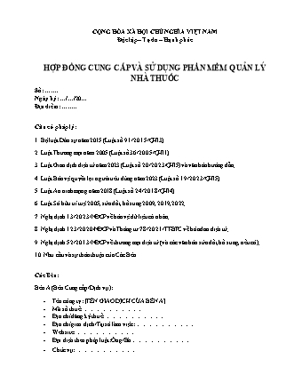 Hợp đồng cung cấp và sử dụng phần mềm quản lý nhà thuốc