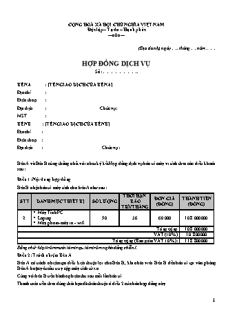 Hợp đồng dịch vụ bảo trì máy tính