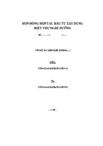 Hợp đồng hợp tác đầu tư xây dựng biệt thự nghỉ dưỡng