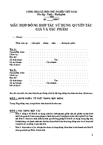 Hợp đồng hợp tác sử dụng quyền tác giả và tác phẩm