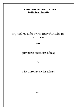 Hợp đồng liên danh hợp tác đầu tư xây dựng nhà máy sản xuất vật tư thiết bị cơ khí con lăn băng chuyền công nghiệp