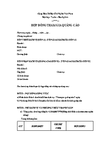 Hợp đồng tham gia quảng cáo