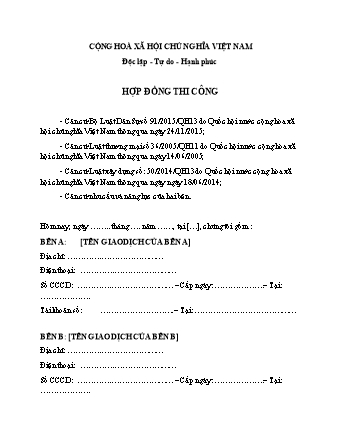 Hợp đồng thi công cải tạo, sửa chữa nhà