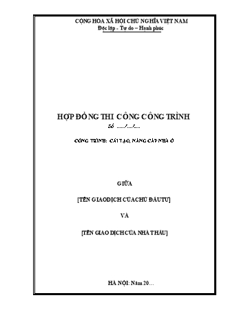 Hợp đồng thi công công trình cải tạo, nâng cấp nhà ở