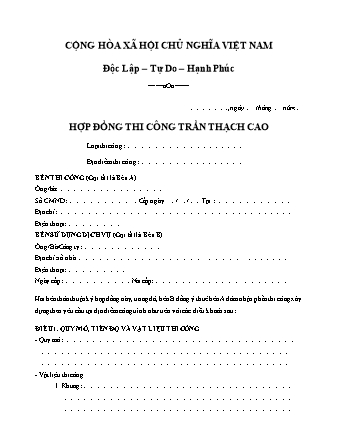 Hợp đồng thi công trần thạch cao