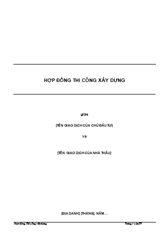 Hợp đồng thi công xây dựng phần kết cấu và hoàn thiện – Dự án khách sạn