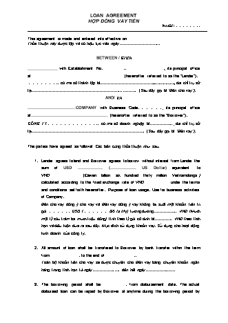 Hợp đồng vay tiền (song ngữ Việt - Anh)